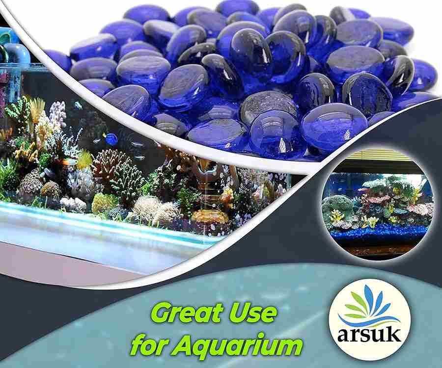 ARSUK Decorative Glass Pebbles - Vase Filler, Aquarium, Craft, Garden (170-180pcs Blue Pebbles)