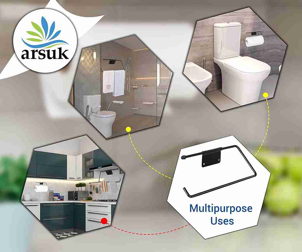 ARSUK Paper Towel Holder Under-Cabinet Stainless Steel, Wall-Mounted, Easy to Install (Black)